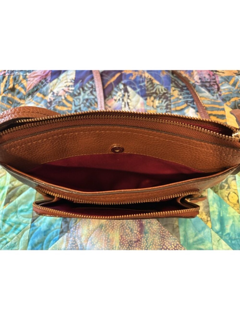 Nordstrom Women's Crossbody Bag Brown Leather Pebbled Zipper Snap Pockets GUC - Picture 7 of 15